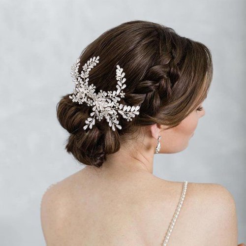 Pearl Bride Wedding Hair Comb Handmade Crystal Bridal Hair Pieces Sliver Hair Accessories for Brides