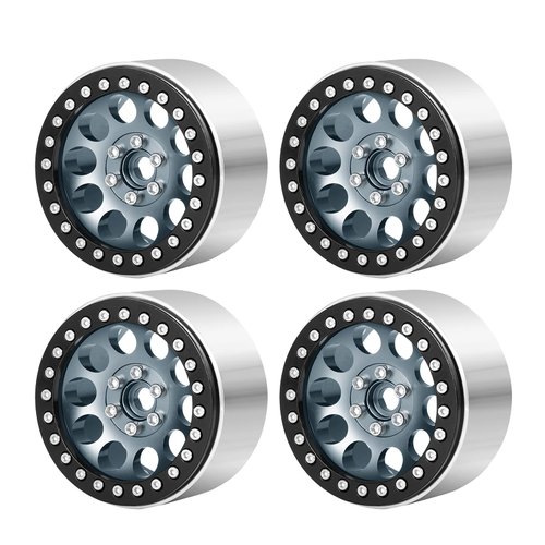 SWX 2.2" Metal Beadlock Wheel Rim 4pcs Wheel Hub for 1/10 RC Rock Crawler Car Axial SCX10 RR10 Wraith 90048 90018 TRX4 Upgrade Parts (Black and Titanium)