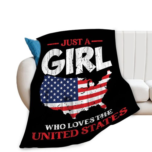 American Girl Throw Blanket Just A Girl Who Loves United States Decor Blanket Super Cozy Plush Lightweight Soft Plush Flannel Fleece Blanket Gifts for Girls Boys Kids Women for Sofa Bed Couch 40"X50"