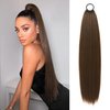 FLUFYMOOZ 28 Inch Ponytail Extension, Versatile Elastic Band Ponytail Extension for Women, Long Straight Synthetic Ponytail Daily Hair Chocolate Brown