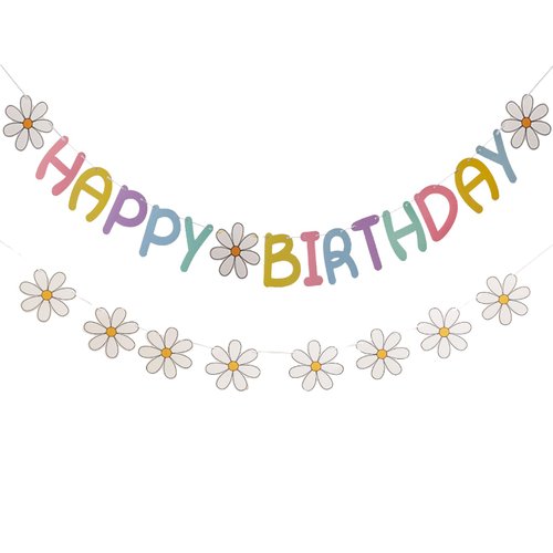 Happy Birthday Banner Little Daisy Banner for Kids Adults Birthday Party Decorations (Macaron+White)