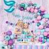 Amandir 138Pcs Mermaid Birthday Party Decorations, Pink Purple Blue Mermaid Balloon Garland Arch Kit Birthday Banner Cake Topper Mermaid Tail Shell Balloons Mermaid Theme Party Supplies for Girl Kids