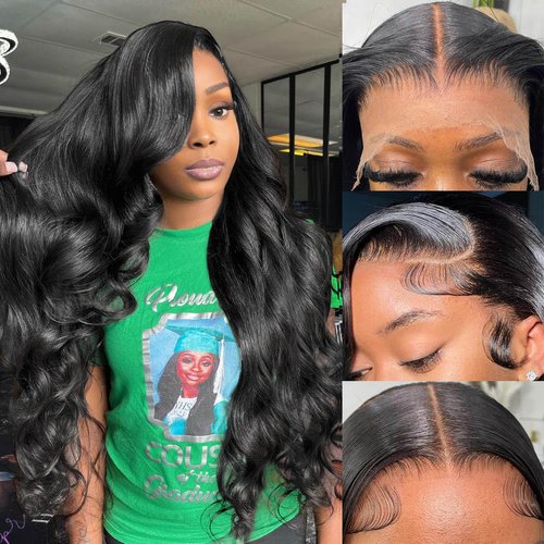13x6 Body Wave Lace Front Wigs Human Hair Pre Plucked 200 Density HD Transparent Lace Frontal Human Hair Wigs for Women Bleached Knots Glueless Wigs Human Hair with Baby Hair 26inch