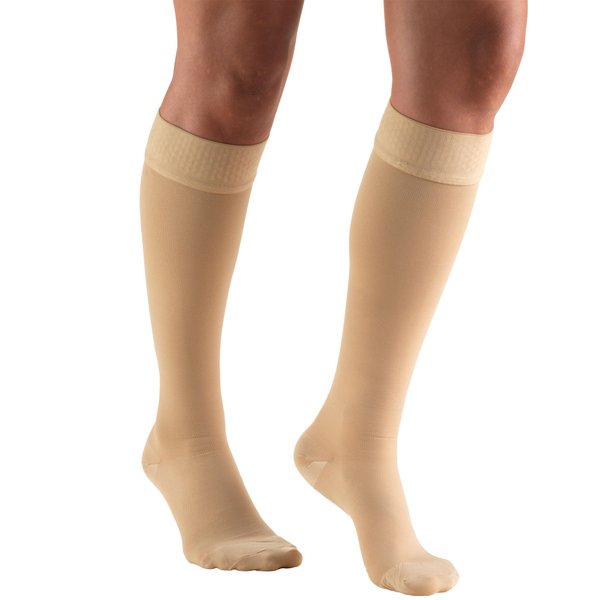 Truform 30-40 mmHg Compression Stockings for Men and Women, Knee High Length, Dot-Top, Closed Toe, Beige, Small (30-40 mmHg)