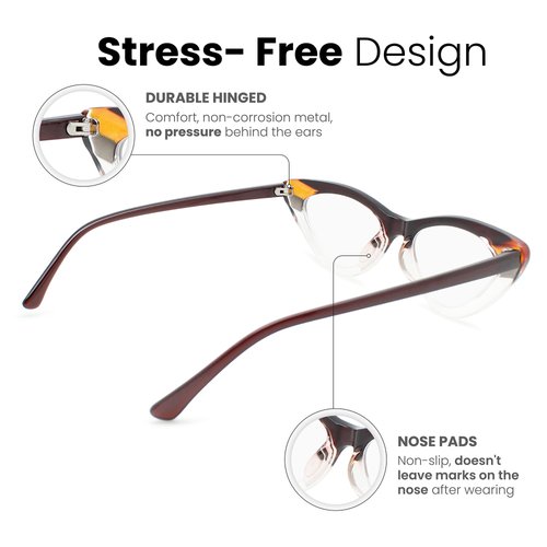 Brown Stripes Cat Eye Reading Glasses for Women to Look Stylish, Fashionable with High Vision- Comfortable for All Face Shape Womens Reading Glasses -Solid & Sturdy Reader - 2.75 Reading Glasses Women