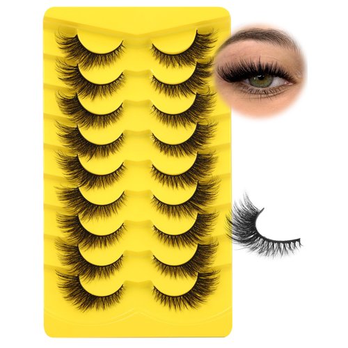 Natural Lashes Cat Eye Fluffy False Eyelashes Wispy Mink Lashes that Look Like Extensions Fox Eye Lashes 9 Pairs by Zegaine
