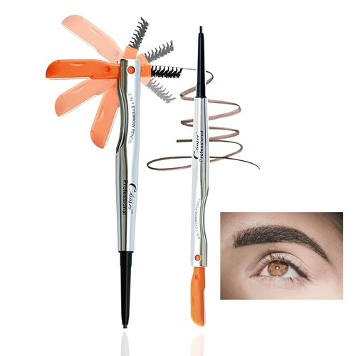Coosei 3-in-1 Best Waterproof Eyebrow Pencil Mapping Pencil Color Makeup Brow Pen with Brush and Razor Shaver for Contouring Brows Medium Brown