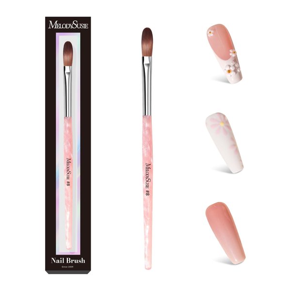 MelodySusie Kolinsky Acrylic Nail Brush,66% Kolinsky Hair Professional Nail Art Brush for Acrylic Application, Aurora Collection Fine Glitter Brush, Size 8