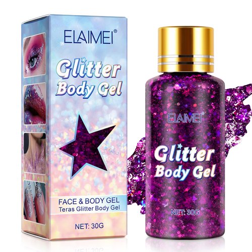 Body Glitter Gel, Face Glitter Body Gel Singer Concerts Music Festival Outfits for Women Chunky Glitter for Eye Lip Hair Nails Sparkling Holographic Gel (Purple)