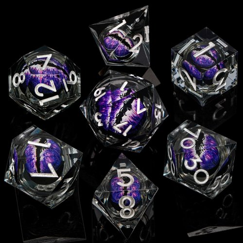 ARUOHHA DND Resin Dice Dragon Eye Dice Liquid Core Dice Set Purple Sharp Edged Dice Set with Gift Box, Dungeons and Dragons Polyhedral D&D Dice Role Playing Game D and D Dice Set D20 D12 D10 D8 D6 D4