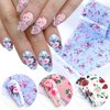 Retro Flower Nail Art Foil Transfer Stickers, Nail Art Stickers Foil Transfers Decals Holographic Rose Flowers Starry Sky Design for Nails Supply Floral Manicure Tips Wraps Nail Art Decorations 10pcs