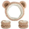 Canitor Face Wash Headband with Wrist Towels - Soft Coral Fleece Spa Makeup Headband, Cute Animal Elastic Skincare Design with Bear Ears