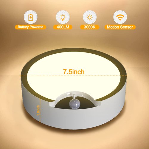 TOOWELL Motion Sensor Light Indoor Battery Operated,80 LED Wireless Ceiling Light Battery Powered Lights for Closet Shower Pantry Stair Hallway Shed Garage Basement Bathroom Wall,400LM,Soft White