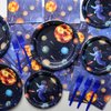 Outer Space Party Supplies for 20 Guests, Include Astronaut Planet Paper Plates, Napkins, Forks, Outer Solar System Tablecloth for Kids Birthday Party Solar System Theme Party Decorations