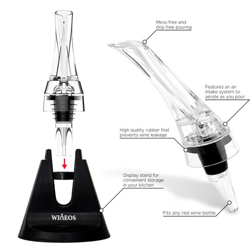 Wineos Wine Aerator Pourer Spout - Includes Wine Decanter With Aerator And Stand For Easy Storing, Wine Guide Booklet.