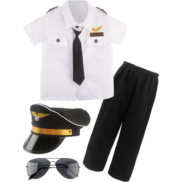 Children Pilot Costume Set Captain Uniform Dress Up for Kids Boys Halloween Cosplay Pretend Role Play Party