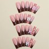 BABALAL French Tip Press on Nails Long Square Fake Nails Brown Nails Press ons 3d Bow Pearl Glue on Nails 24Pcs Glossy Manicure Art Acrylic Nails Squoval Manicure Art False Nails for Women Girls