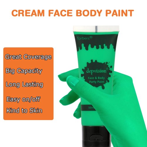 Depvision Face and Body Paint 1.7oz Cream Makeup 50ml Water Based Face Painting Special Effects For Adults Children Kids Halloween Christmas Party Stage Cosplay (Green)