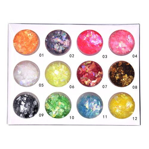 YesLady Nail Art Glitter Mylar Slices Irregular Sequins Glass Pieces Foil flakes Decoration 12 Colors
