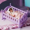 BABESIDE 4 Pcs Baby Doll Crib Set for 4-6 Inch Mini Baby Dolls, Wooden Baby Doll Bed Doll Furniture with Doll Bedding Set, Baby Doll Cradle for Kids Pretend Play Toys, Purple
