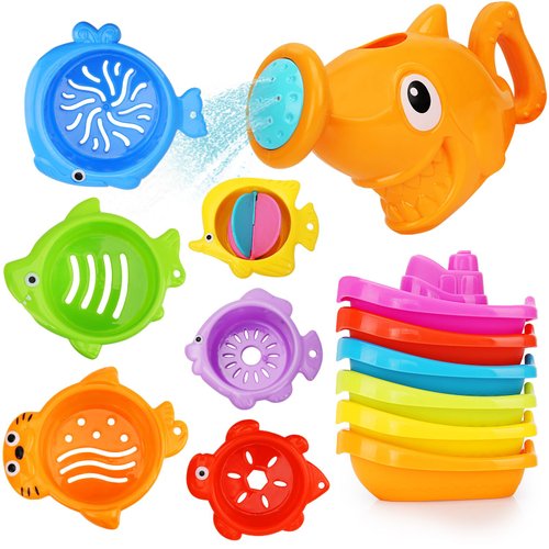 Baby Bath Toys for Kids Ages 1-3,13 Pcs Bathtub Toys for Babies 6-12-18 Months, Mold Free Bath Toys Toddlers 2-4 Years Old,Stacking Cups & Watering Can,Water Table Toys for Infants Boys Girls 1 2 3 4