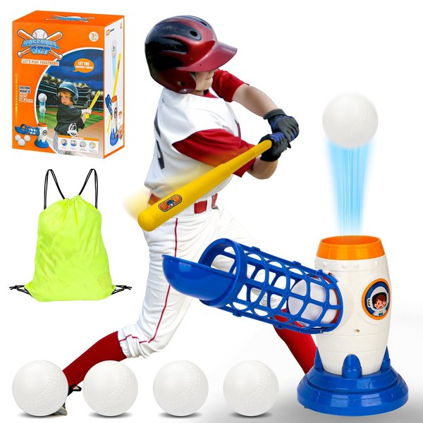 BTYCityMao T Ball Set - Baseball Pitching Machine - Tball Set for Toddlers 3-5 Kids 5-8 - Tee Ball Set Gifts for Boys and Girls - Christmas Birthday Gift for Kids - Tee Popper with 5 Balls