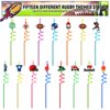DTOFOOT 15Pcs Football Theme Straws, Football Party Favors Drinking Straws Decorations Supplies Reusable Straws for Football Birthday Party