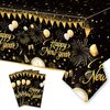 4PCS New Year Tablecloth, Disposable Black Gold NYE Party Tablecloth Decorations, Rectangular Plastic Happy New Year Table Cover NYE Theme Party Supplies for Birthday Party Decorations, 108 x 54”