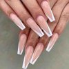 Outyua French Tips Press on Nails Coffin Glossy False Nails with Designs Pink Extra Long Fake Nails Ballerina Acrylic Cute Nails for Women and Girls 24Pcs (French)