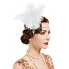SWEETV 1920s Headpiece Crystal Rhinestone Hair Band, Roaring 20s Great Gatsby White Feather Flapper Headband