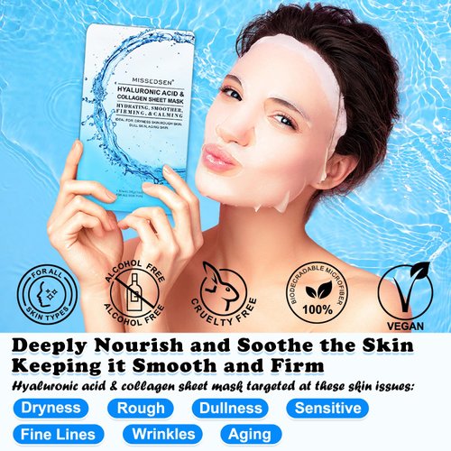 MISSEDSEN (Pack of 5) Face Masks Skincare Sheet Beauty Facial Treatments for Dry, Pore,Dehydrated,Sensitive Skin Mask Green Tea Collagen Hydrating,Smoother,Firming,Calming Overnight Face Mask