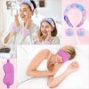 CAVETEE Spa Headband With Sleep Eye Mask Set, Spa Party Decorations Bubble Headband Thick Sponge Headband with Strong Water Absorption for Makeup Removal Skincare Shower (Tie Dyed)