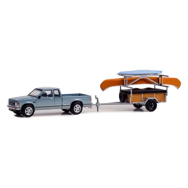 Greenlight 32250-C Hitch & Tow Series 25-1988 GMC S-15 Sierra with Canoe Trailer with Canoe Rack, Canoe and Kayak 1/64 Scale