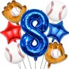 Baseball Balloons 8th Birthday Decorations for Boys, Baseball Party Decorations Baseball Sports Theme Party Supplies, 40 inch Foil Number Balloons Number 8 Balloon Blue Red White Sports Balloon Kits
