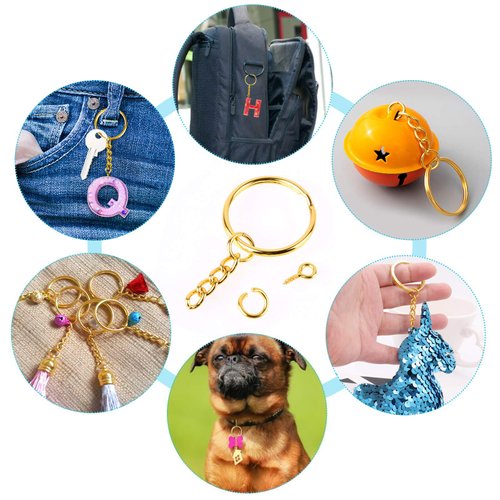 Keychain Rings Kit for Crafts Gold, PAXCOO Includes 100Pcs Split Key Ring with Chain, 100pcs Jump Rings and 100pcs Screw Eye Pins for Resin Keychain Making