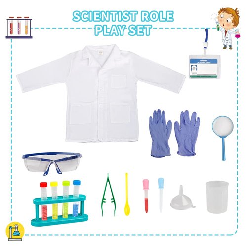 Lesheng space Scientist Costume for Kids, Lab Coat with Science Experiment Kit, Dress Up & Pretend Play for Boys Girls Ages 4 to 8 Years Old