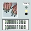 24 Pcs Halloween Spuare Press on Nails Long Coffin - SHANRUN Matte Green French Fake Nails Press ons Nail Art Tips Glue on Nails Full Cover Acrylic False Nails with Ghost Tombstone Comics Design