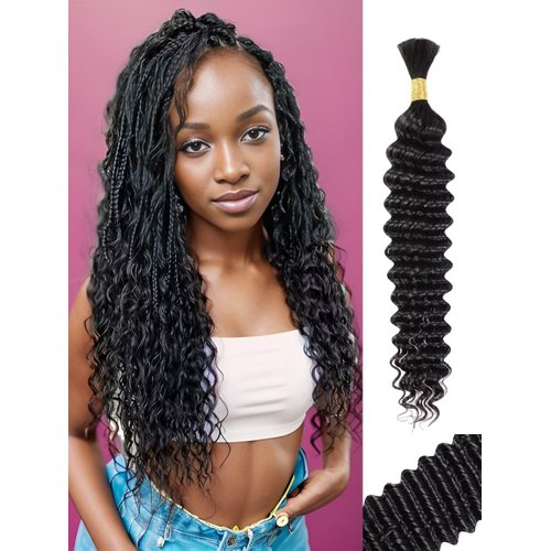 Human Braiding Hair Deep Wave Bulk Human Hair for Braiding 1 Bundle 50g 18 Inch No Weft 10A Brazilian Virgin Curly Human Hair Extensions for Boho Braids Wet and Wavy Human Hair Braiding Hair