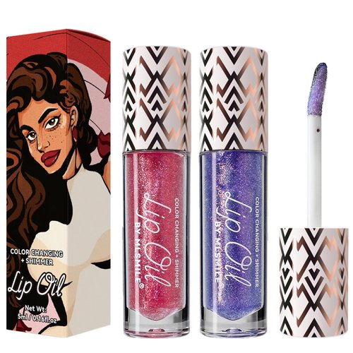 Qawnfy 2 Colors Boss Up Color Changing Lip Oil, Shimmering Temperature Color Changing Lip Gloss Tinted Lip Stain, Long Lasting Nourishing Moisturizing Lip Glow Oil for Lip Care and Dry Lips (02#&03#)