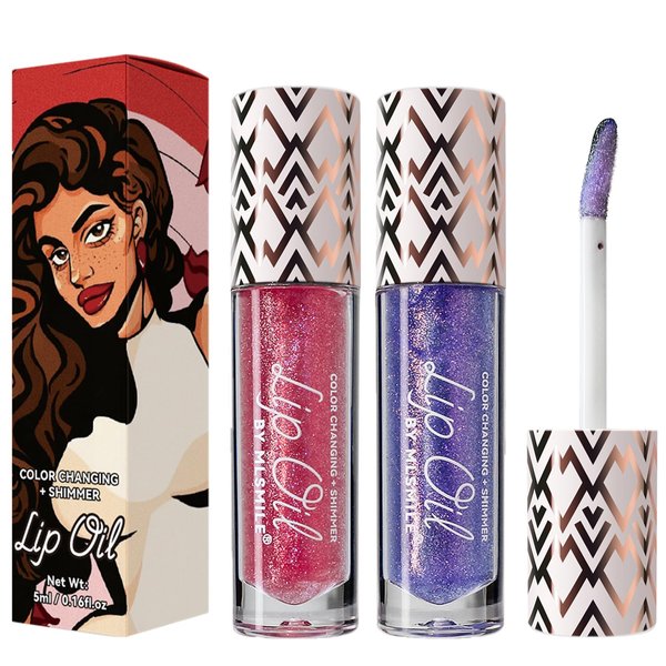 Qawnfy 2 Colors Boss Up Color Changing Lip Oil, Shimmering Temperature Color Changing Lip Gloss Tinted Lip Stain, Long Lasting Nourishing Moisturizing Lip Glow Oil for Lip Care and Dry Lips (02#&03#)