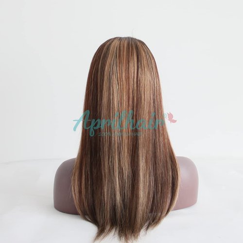 Aprilhair Pre-plucked #4/27 Brown Honey Blonde Highlight Lace Front Wigs Straight Glueless 150% Density Brazilian Virgin Human Hair (12 INCH,4/27 Lace Front Wig)