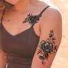 Fssqii 6 Sheets Sexy Flower Rose Temporary Tattoos for Women Girls Adult Body Art Fake Arm Tattoo Stickers Waterproof Bird Snake Floral Tattoo Temporary Neck Tatoo Fashion Creative Tattoo Stickers (A)