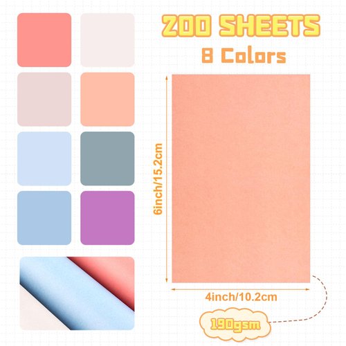 Geyoga 200 Sheets Colored Cardstock Paper Cardstock Starter Kit 4 x 6 Inch 190 GSM Thick Construction Paper Assorted Colors for Craft Scrapbook Party Kids School Supplies, 8 Colors(Retro Color)