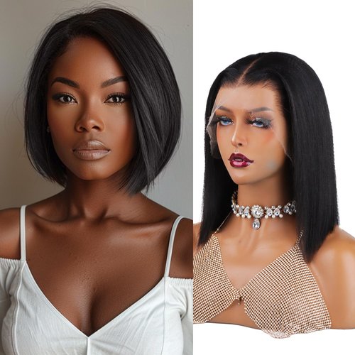 12 Inch HD Lace Front Bob Wigs Human Hair, 13x4 Full Frontal Lace Brazilian Human Hair Wigs Ultra-thin Invisible Real HD Lace Closure Wigs 180% Density Pre Plucked Bleached Knots Glueless Bob Wig