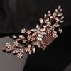 Teyglen Dainty Flower Rhinestones Crystals Hair comb, Gold, 18 * 6cm/7.08 *2.6 inches, Alloy+Rhinestones, 1 Count, HAIR COMB for Women/Girls getting married or attending formal events, Rose gold