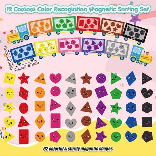 Mimorou 12 Pack Magnetic Color Sorting Set Color Sorting Toys for Toddlers Fridge Magnets Color and Shape Sorting Preschool Learning Activities Color Matching Games Recognition Magnets for Whiteboard