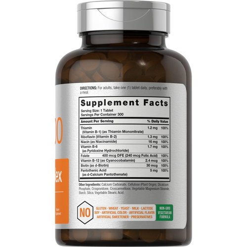 Horbäach Vitamin B-100 Complex | 100% of Daily Value | 300 Tablets | Vegetarian, Non-GMO, and Gluten Free Supplement