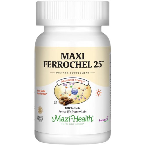 Maxi Iron Supplement - Gentle Iron Supplements for Men & Women - Ferrous Fumarate - Ferrochel 25 MG for Anemia & Red Blood Cell Production - Chelated Iron Pills - 100 Kosher Tablets by Maxi Health