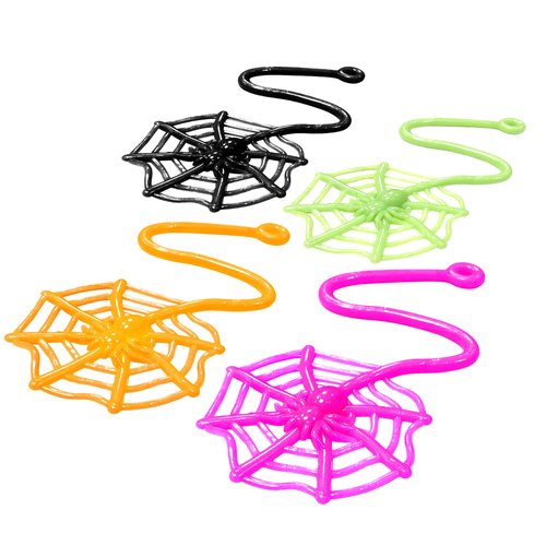Glow Fever 24Pcs Sticky Spider Web Party Favors Pack, 7.5 inches in Total Length, Halloween Party Favors, Gifts For Birthday, Goodie Bag Classroom Prizes, 4 colors