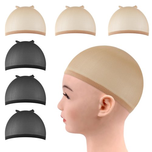 Tyqour 6 Pcs Stocking Caps for Wigs, Wig Caps for Women, Bald Cap for Wig, Stocking Cap Wig Accessories for Halloween Party Adult Costume Accessory(Nude, Black)